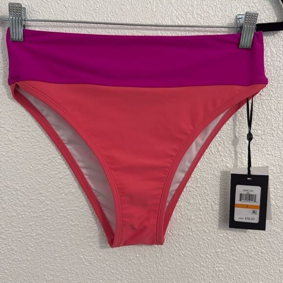 NWT- DKNY- Color block high waisted bikini bottoms- coral/pink- size small - Picture 5 of 10